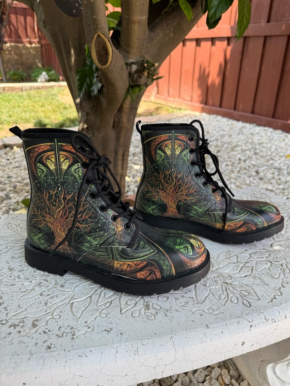 Tree of Life - Lace-Up Combat Boots - Multicolor